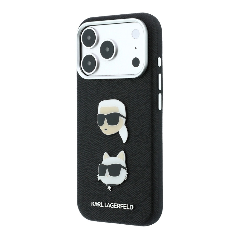 Karl Lagerfeld PU Semi Wrap Saffiano K&CH Heads Zadní Kryt pro iPhone 18 Pro Black