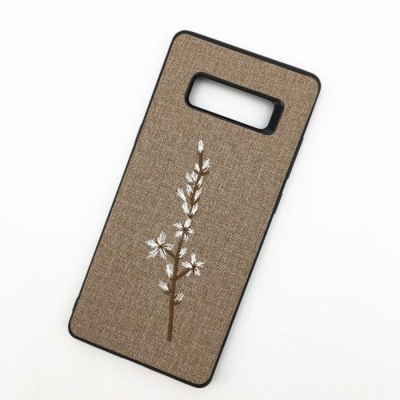 Natur gelový obal s textilním povrchem na Samsung Galaxy Note 8 -  šedá kvetoucí větvička
