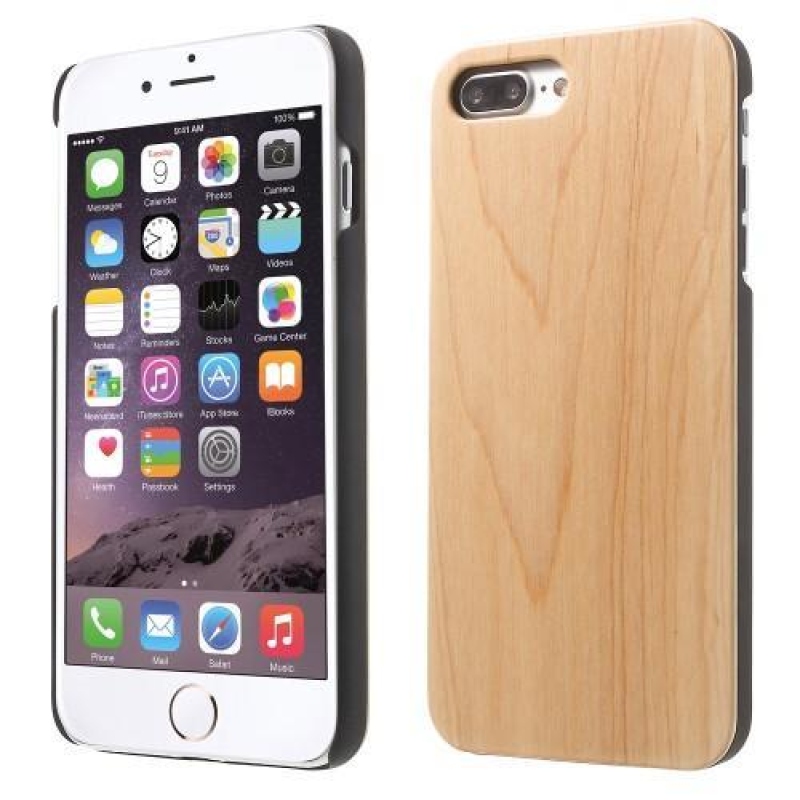 Natural plastový obal s Dřevěnými zády na iPhone 7 Plus a iPhone 8 Plus - světlehnědý