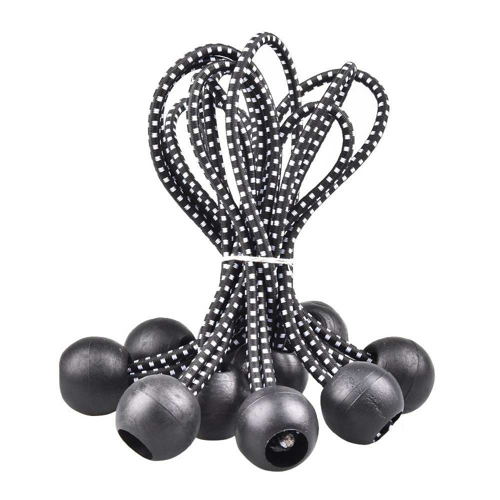 Upínací gumové lanko s plastovou kuličkou pro stan a plachty 15,5cm (10 ks) - černé/bílé