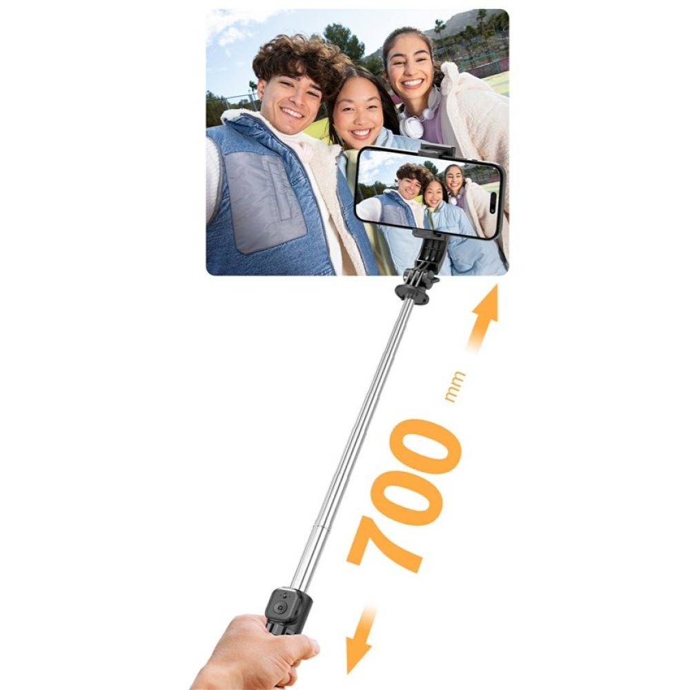 Q21S mini selfie tyč se stativem, LED světlem a Bluetooth