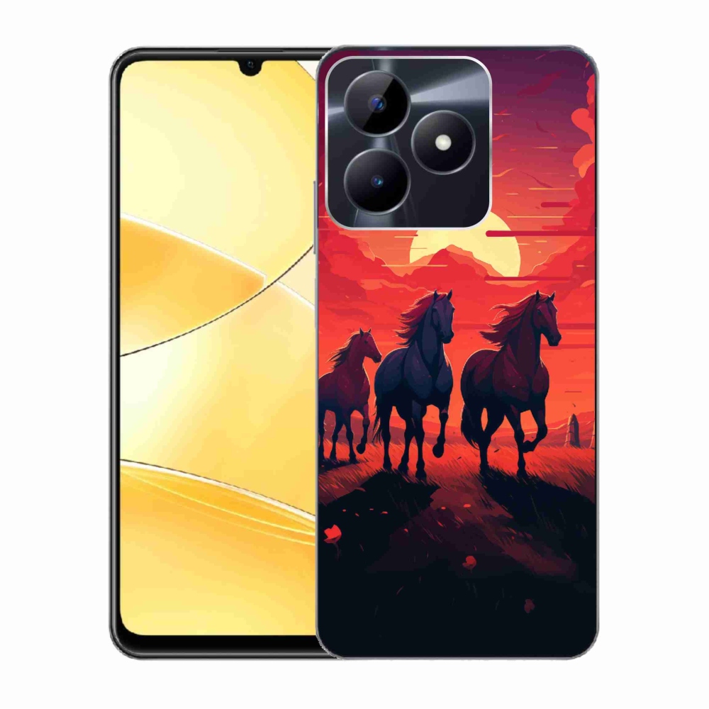 Gelový kryt mmCase na Realme C51/C53 - koně a západ slunce
