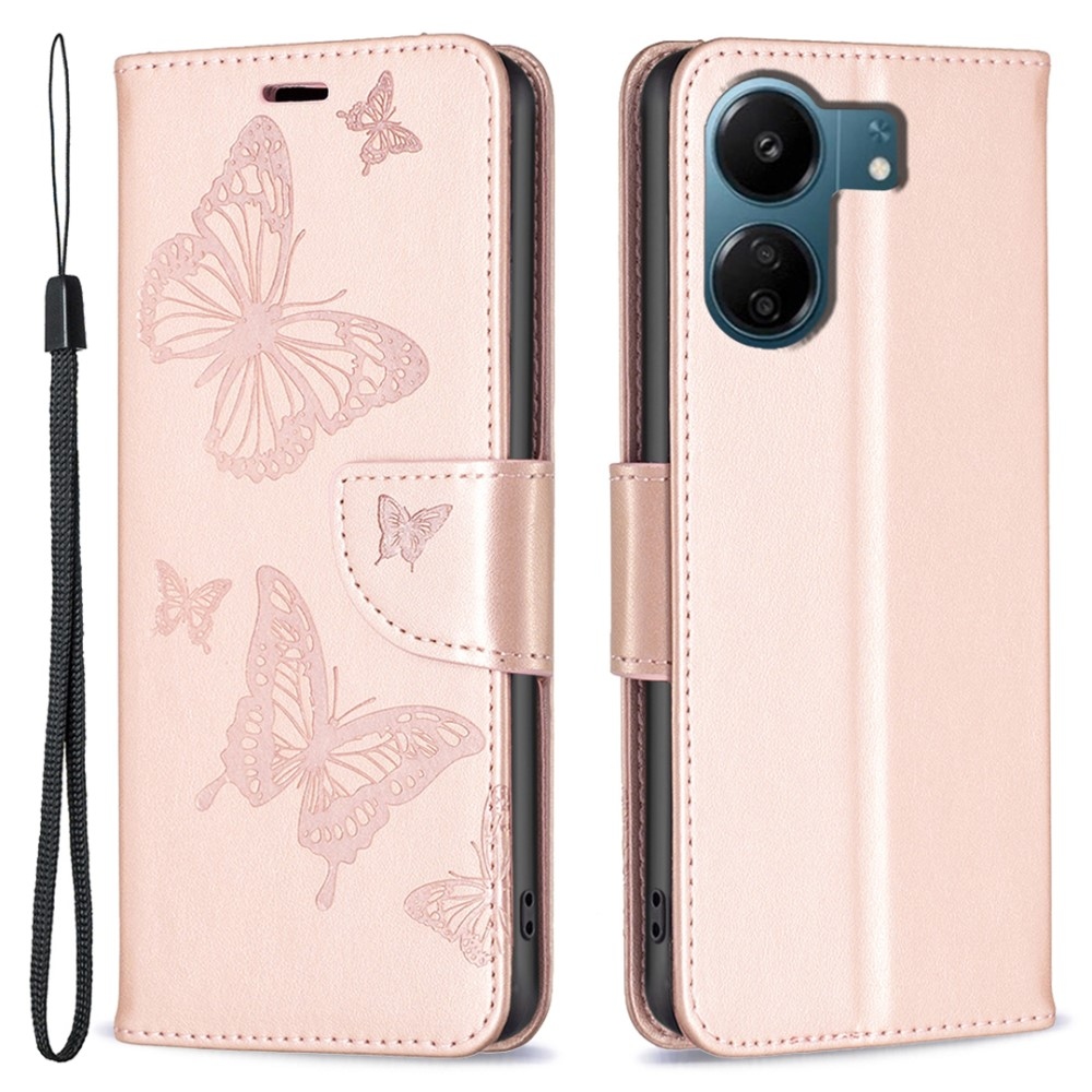 Butterfly knížkové pouzdro na Xiaomi Poco C65/Redmi 13C 4G/5G - růžovozlaté