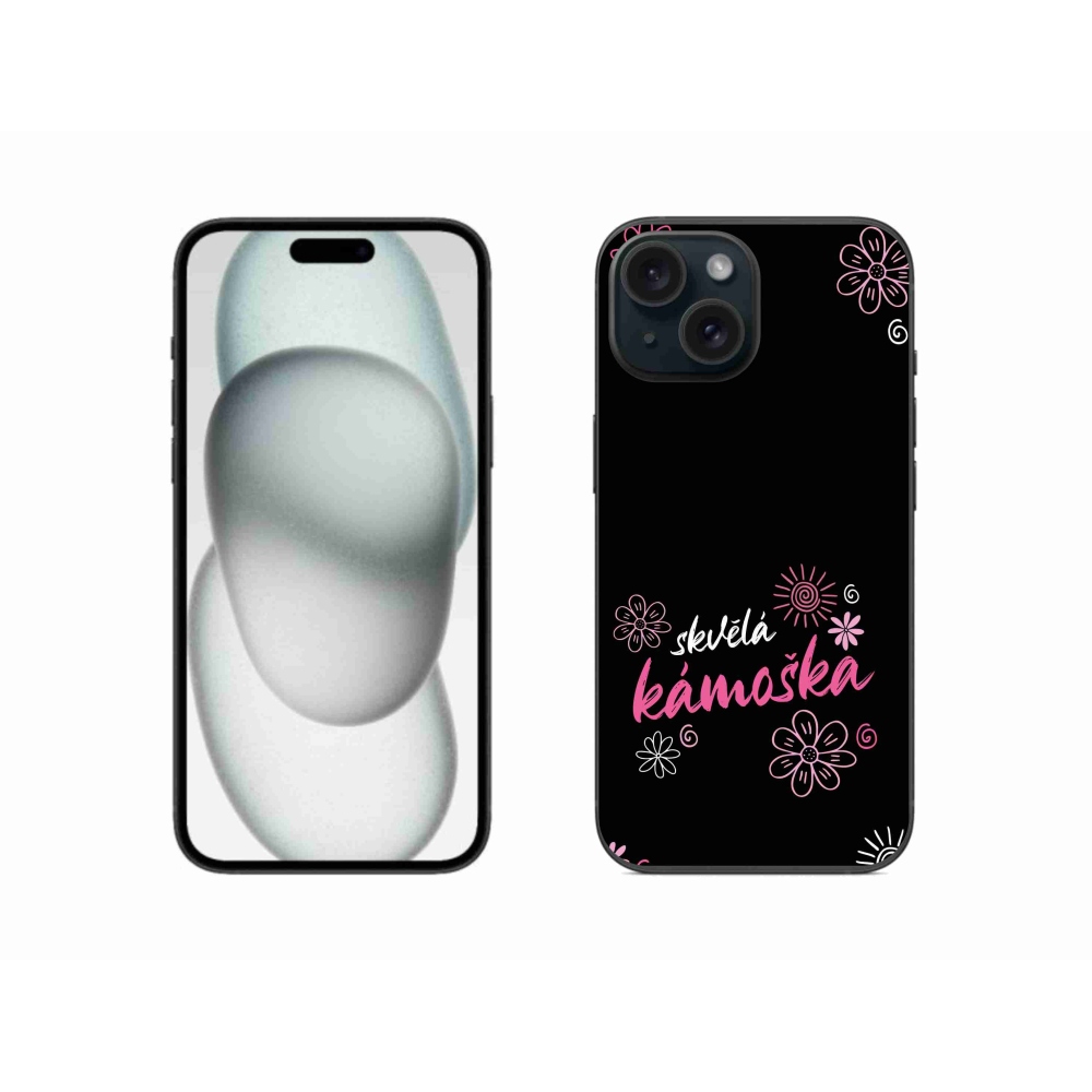 Gelový kryt mmCase na iPhone 15 - skvělá kámoška černé pozadí