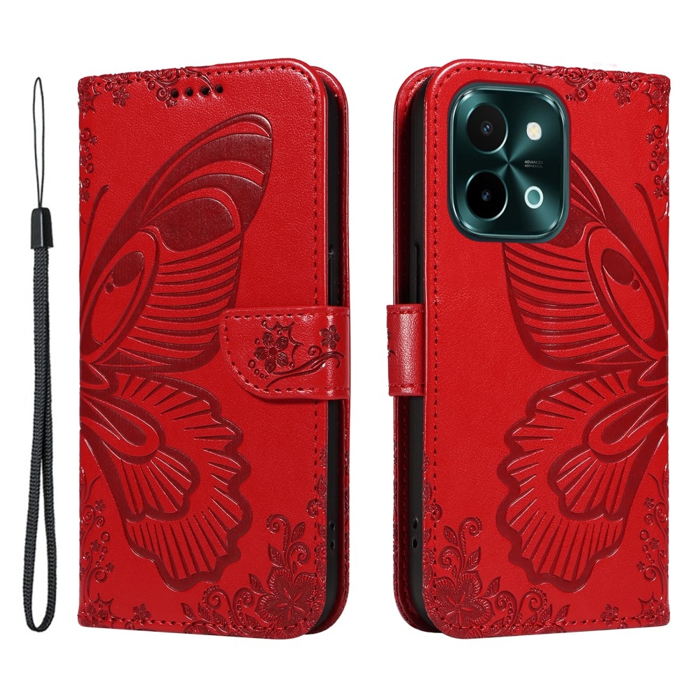 Floral Butterfly knížkové pouzdro na Vivo Y28 - červené