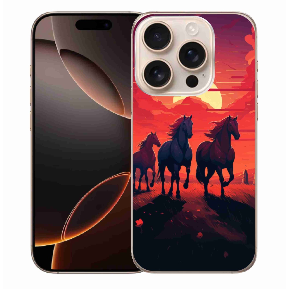 Gelový kryt mmCase na iPhone 16 Pro Max - koně a západ slunce