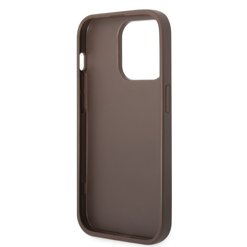 Guess PU 4G Stripe Zadní Kryt pro iPhone 14 Pro Brown