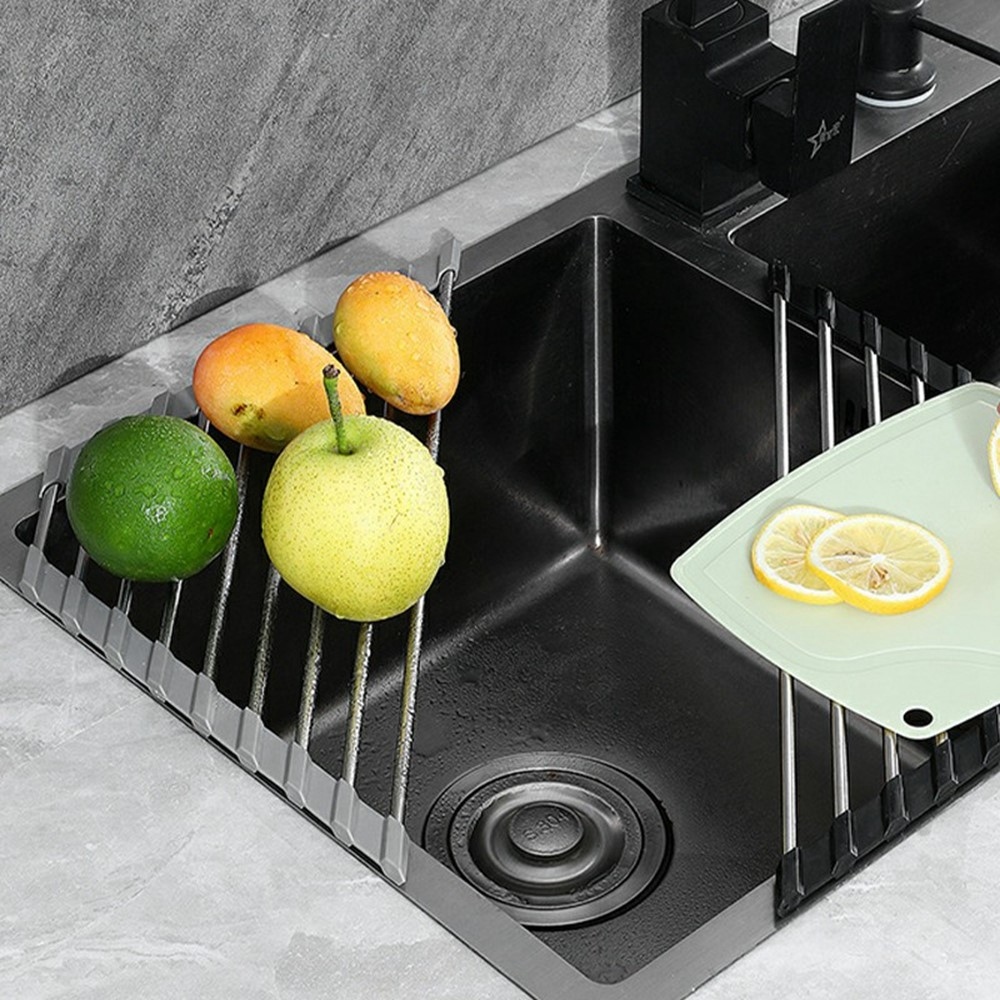 Rolovací nerezový odkapávač na nádobí nad dřez v šedém provedení