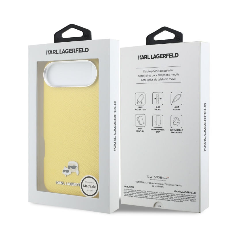 Karl Lagerfeld PU Karl and Choupette Heads Pins MagSafe Zadní Kryt pro iPhone Air Yellow