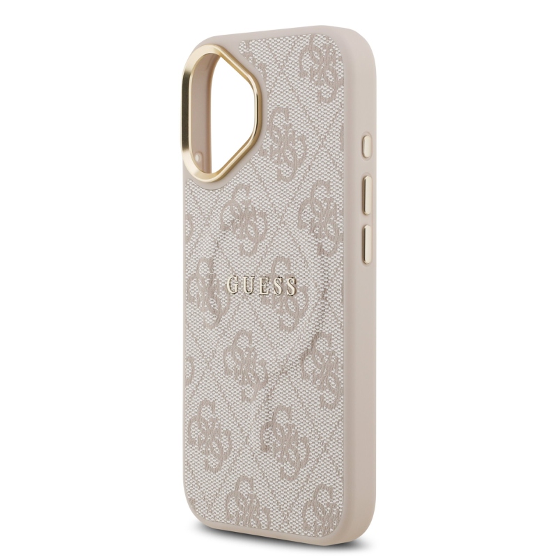 Guess PU Leather 4G Gold Frame MagSafe Zadní Kryt pro iPhone 17 Pink