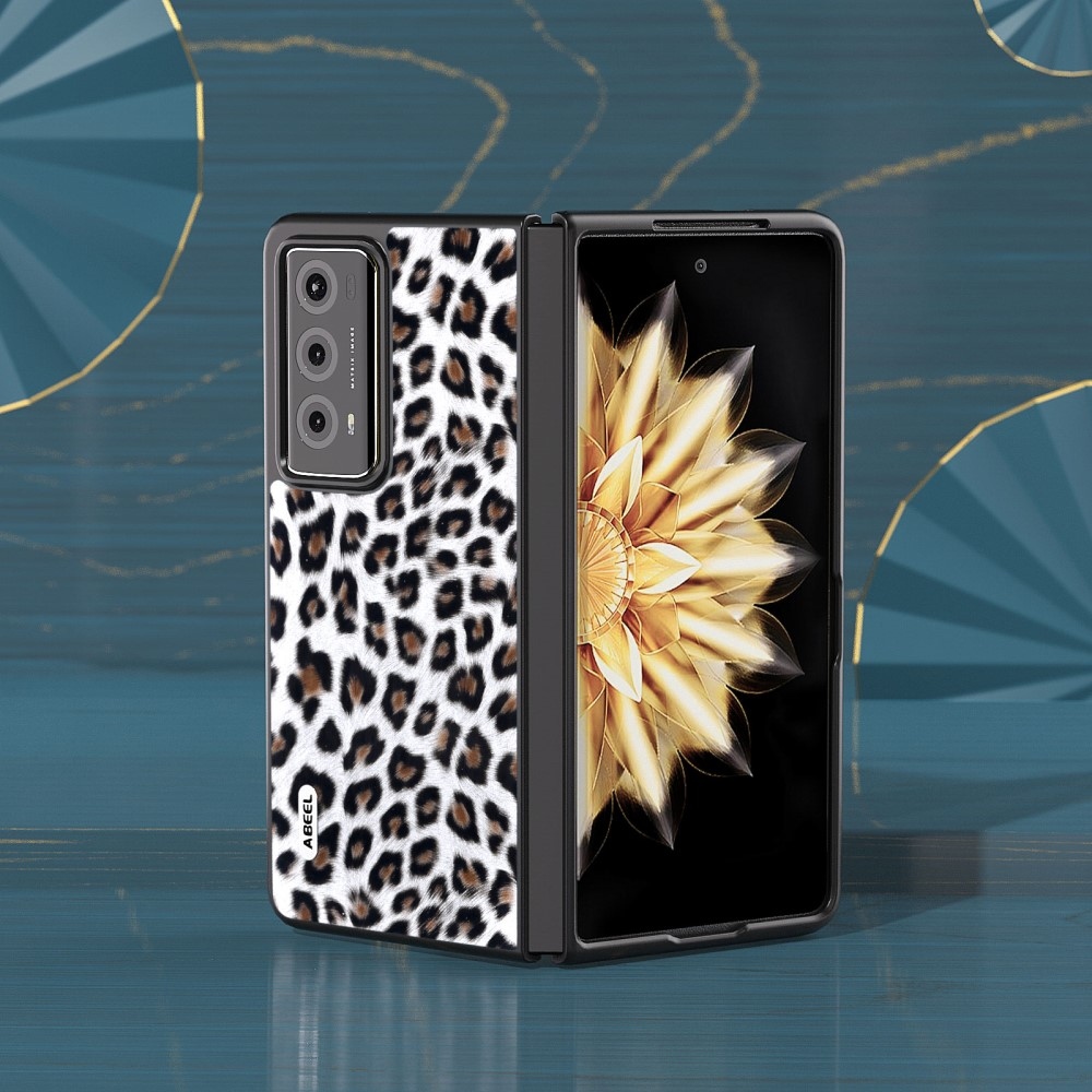 Leopard plastové pouzdro s umělou kůží na Honor Magic V2 - stříbrné