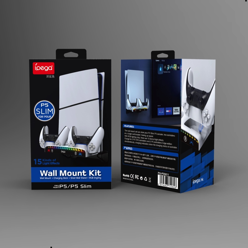 iPega P5S011 Stojan na Stěnu pro PS5/PS5 Slim s Dual Charger Dock pro PS5 Ovladač 