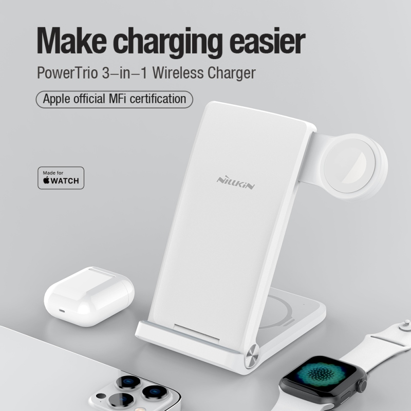 Nillkin PowerTrio 3v1 Bezdrátová Nabíječka pro Apple Watch White (MFI)