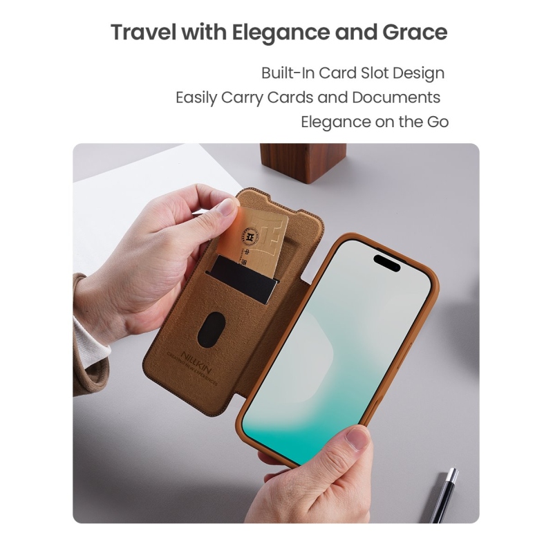 Nillkin Qin Book PRO Pouzdro pro Apple iPhone 17 Pro Max Brown