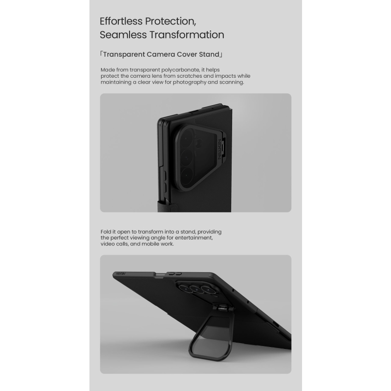 Nillkin Qin Book Prop Silicone Leather Magnetic Pouzdro pro Samsung Galaxy Z Fold 8 Ultra Black