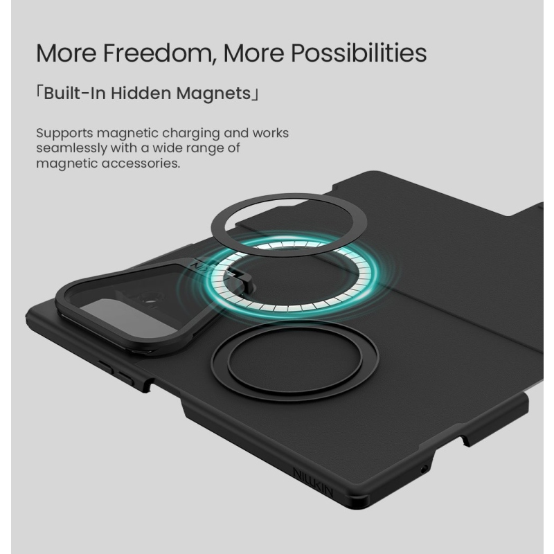 Nillkin Qin Book Prop Silicone Leather Magnetic Pouzdro pro Samsung Galaxy Z Fold 8 Ultra Black