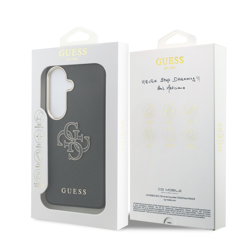 Guess PU 4G Resin Metal Logo Zadní Kryt pro Samsung Galaxy S26 Black