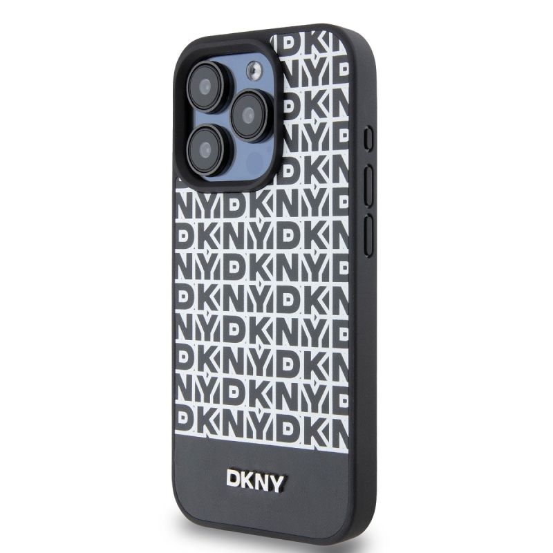 DKNY PU Leather Repeat Pattern Bottom Stripe MagSafe Zadní Kryt pro iPhone 13 Pro Black
