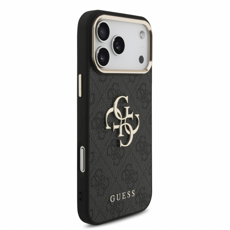Guess PU 4G Metal Logo Strap Zadní Kryt pro iPhone 18 Pro Max Black