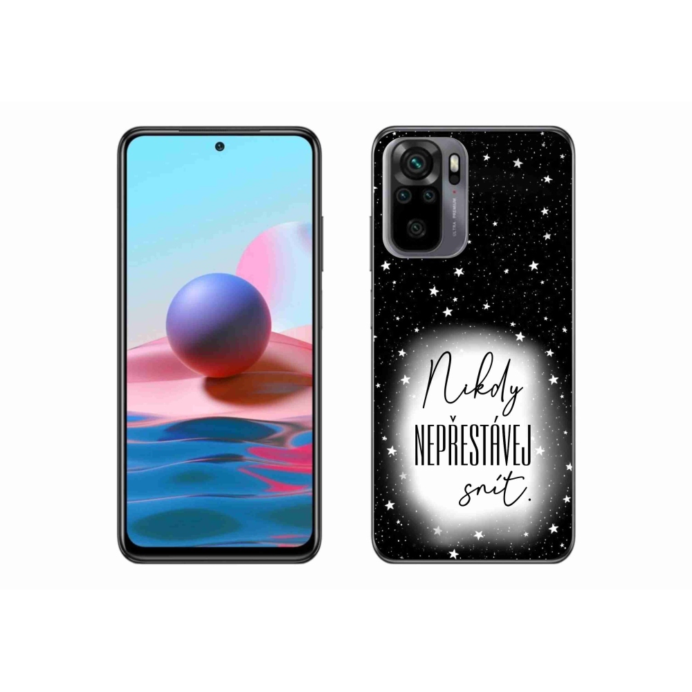 Gelový kryt mmCase na Xiaomi Redmi Note 10 4G - citát 1 bíločerné pozadí