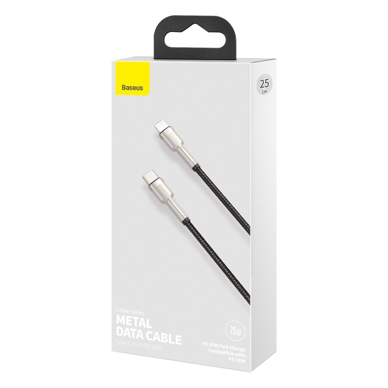 Baseus Cafule Metal Series Datový Kabel USB-C - Lighting 20W 0.25m Black