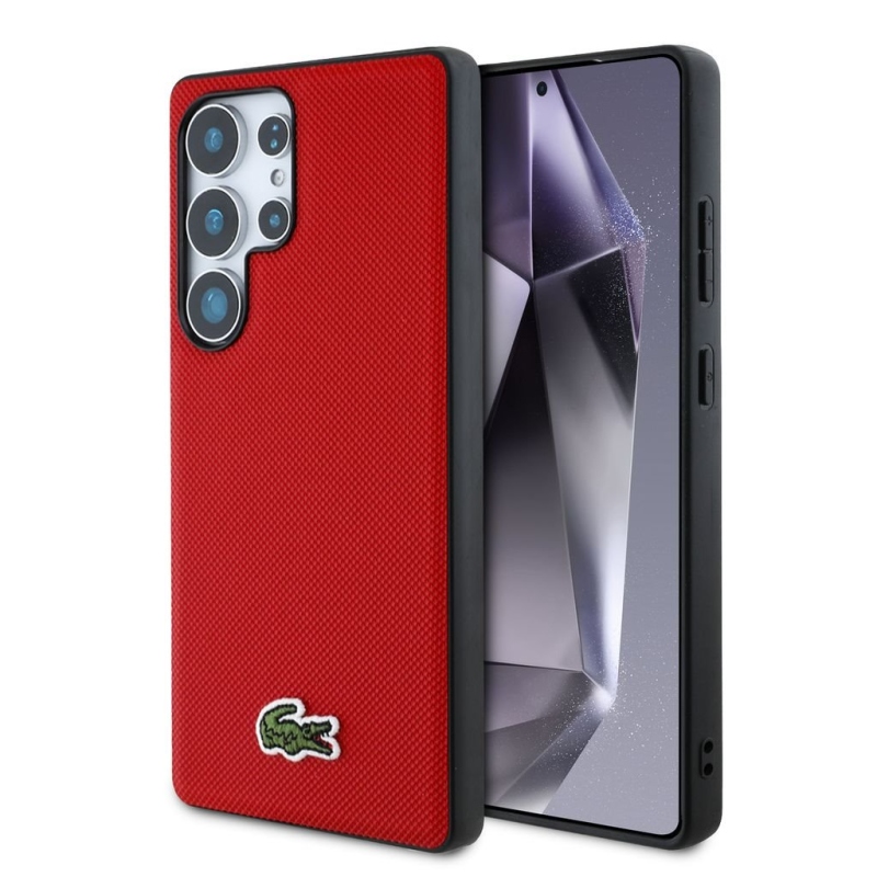 Lacoste Iconic Petit Pique Woven Logo MagSafe Zadní Kryt pro Samsung Galaxy S25 Ultra Red
