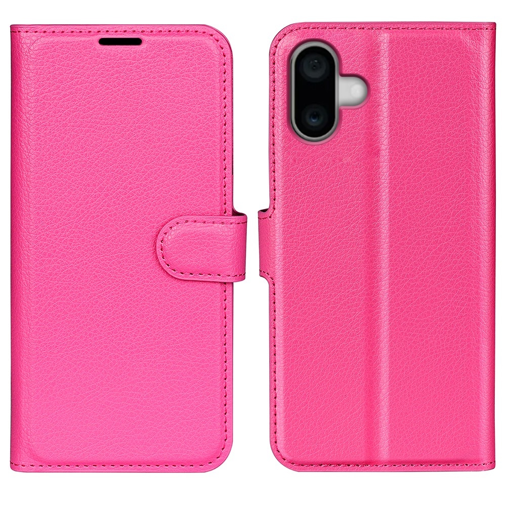 Litchi knížkové pouzdro na iPhone 16 Plus - rose
