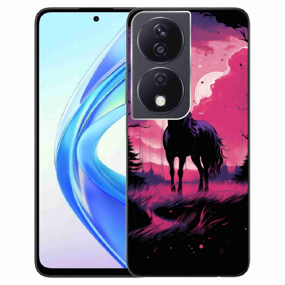 Gelový kryt mmCase na Honor X7b/Honor 90 Smart - černý kreslený kůň 1