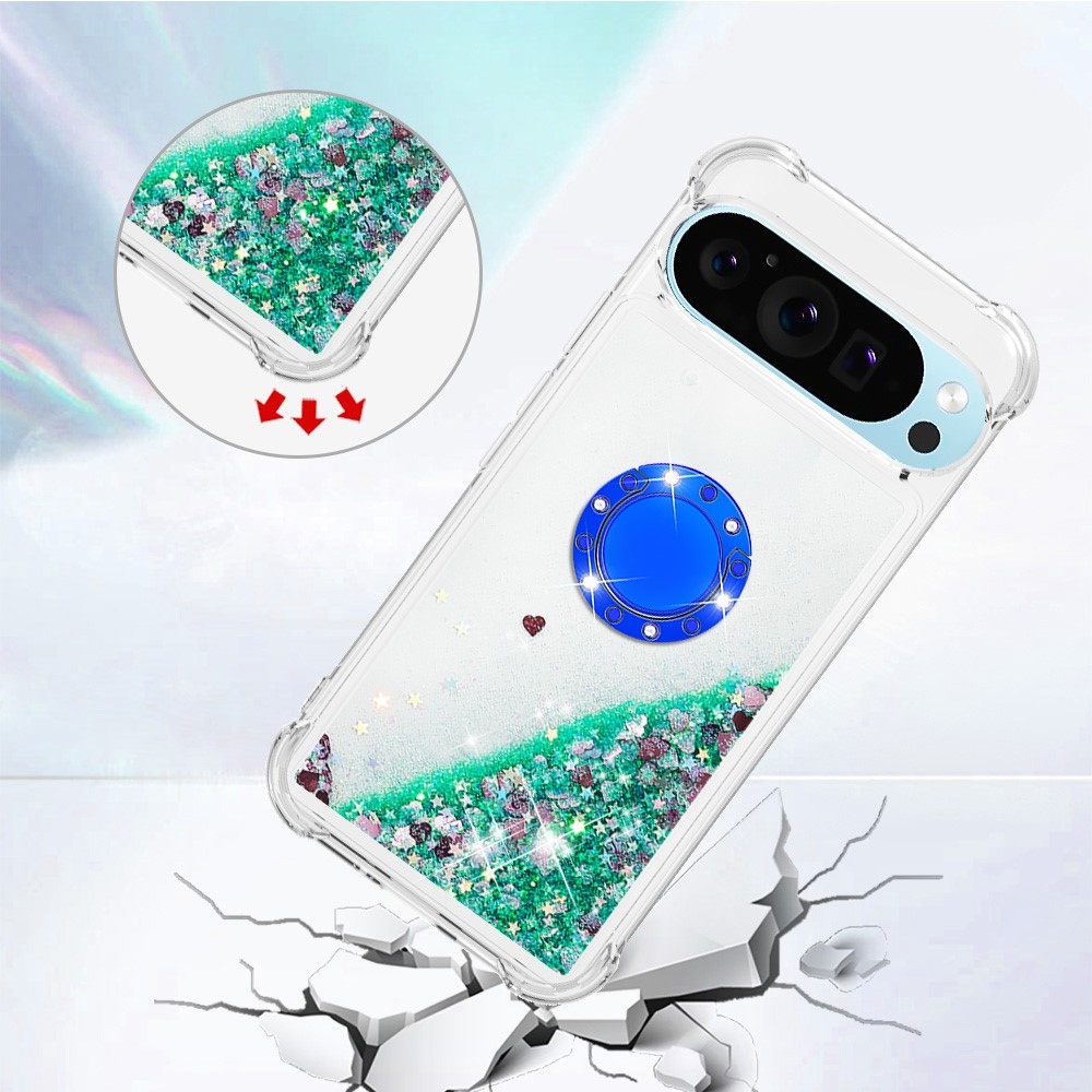 Glitt přesýpací gelový obal s kroužkem na prst na Google Pixel 10 - zelený/srdíčka