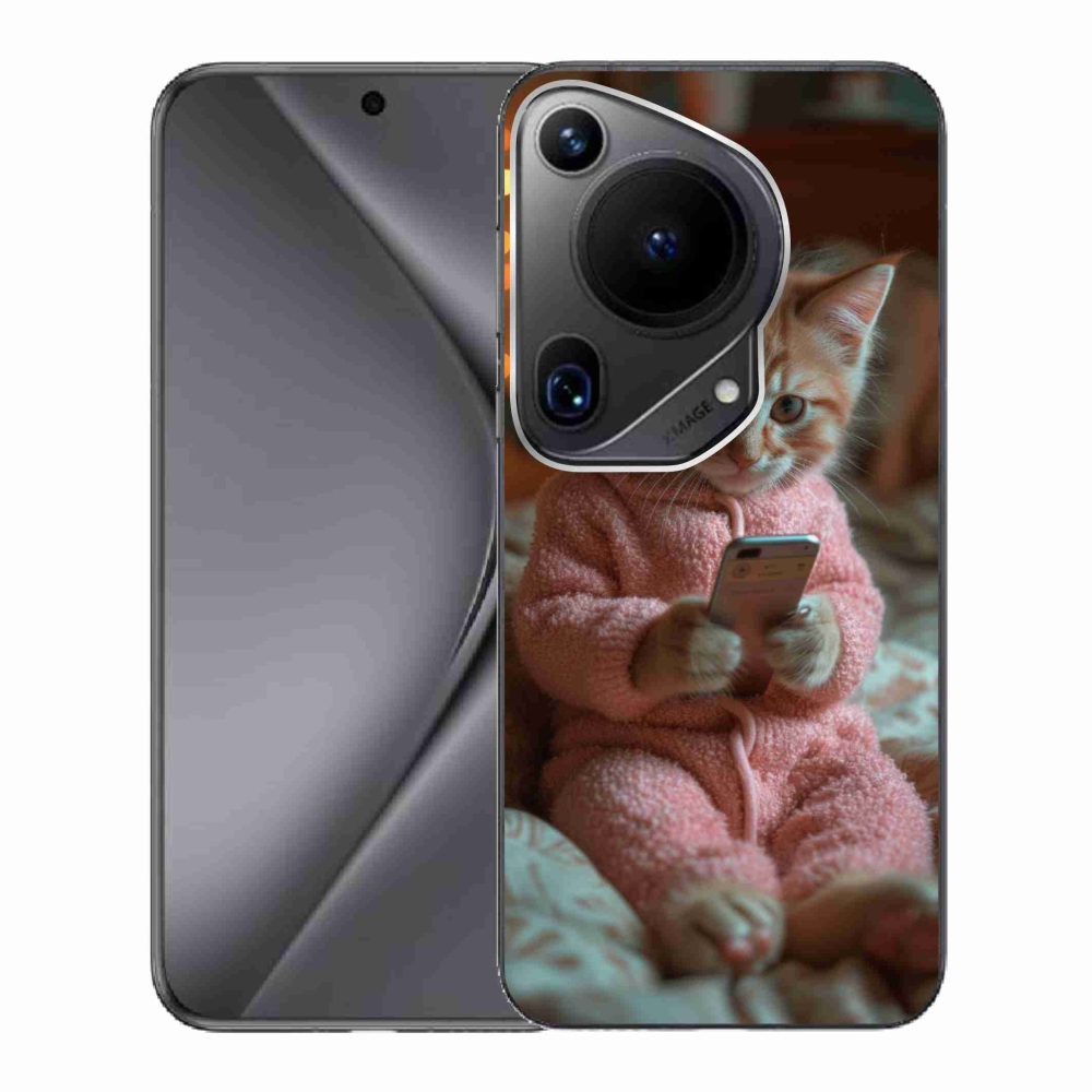 Gelový kryt mmCase na Huawei Pura 70 Ultra - kotě s mobilem