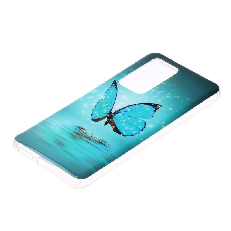 Noctilucent gelový obal na mobil Huawei P40 Pro - modrý motýl