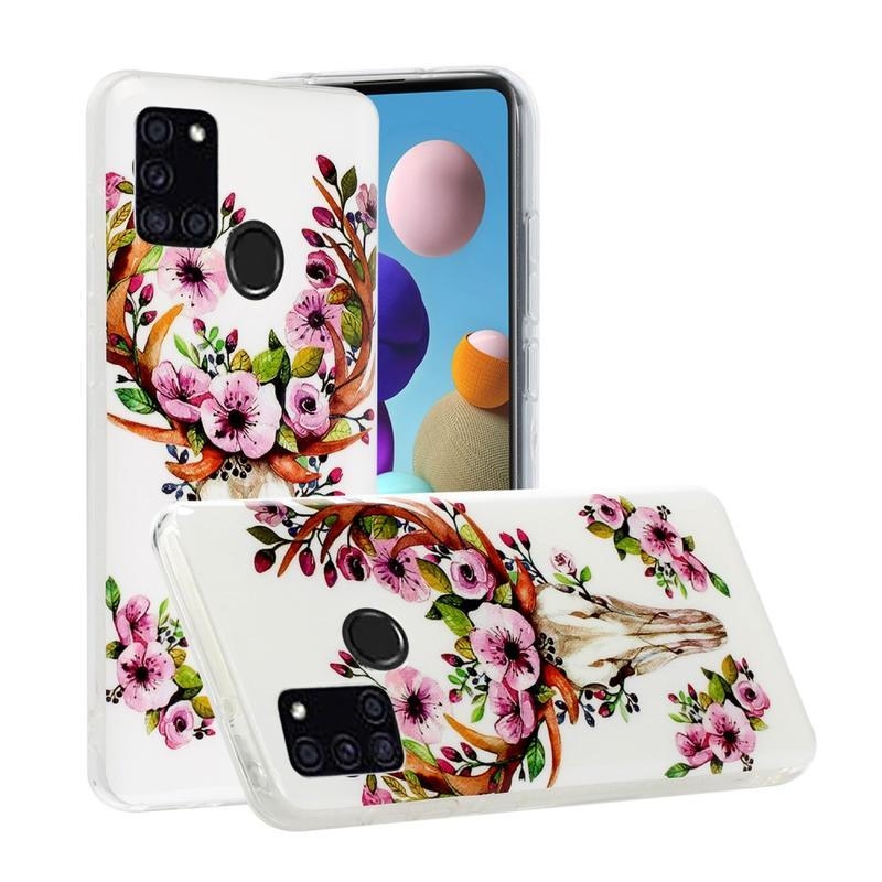 Noctilucent gelový obal na mobil Samsung Galaxy A21s - sob a květy