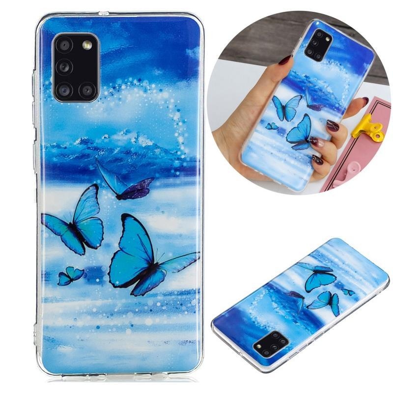 Noctilucent gelový obal na mobil Samsung Galaxy A31 - modrý motýl