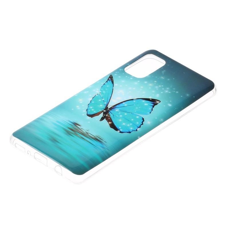 Noctilucent gelový obal pro mobil Samsung Galaxy A41 - modrý motýl