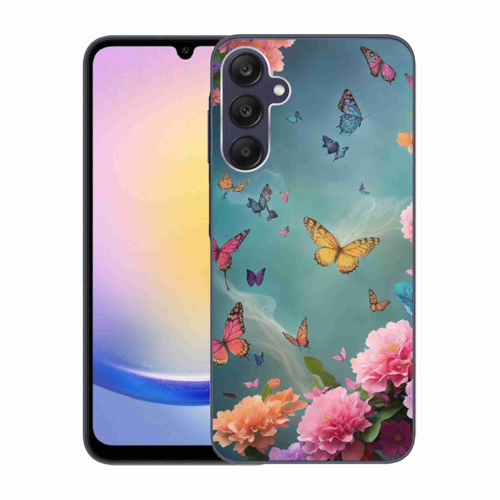 Gelový kryt mmCase na Samsung Galaxy A25 5G - barevné květy a motýli