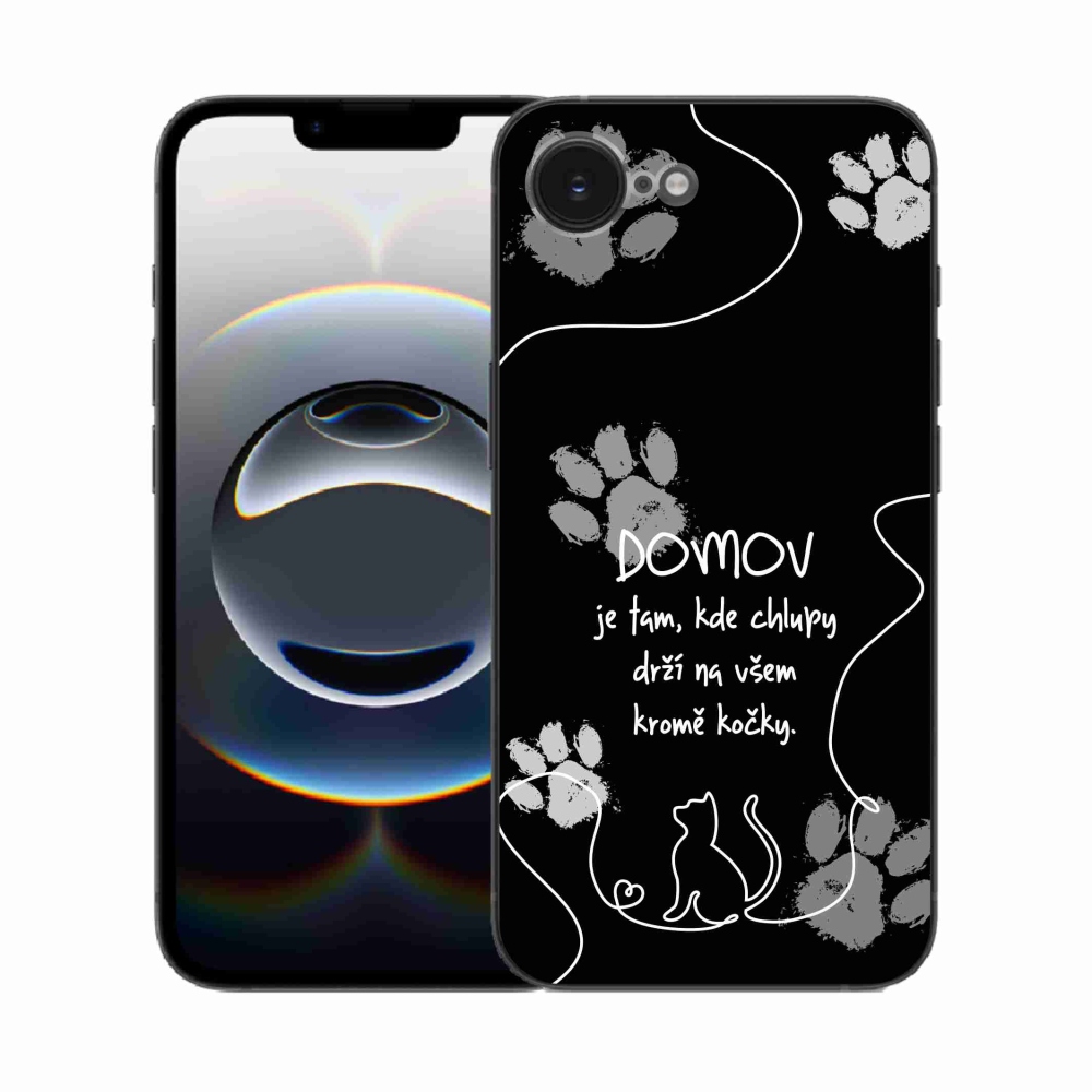 Gelový kryt mmCase na iPhone 16e - kočičí motiv černé pozadí