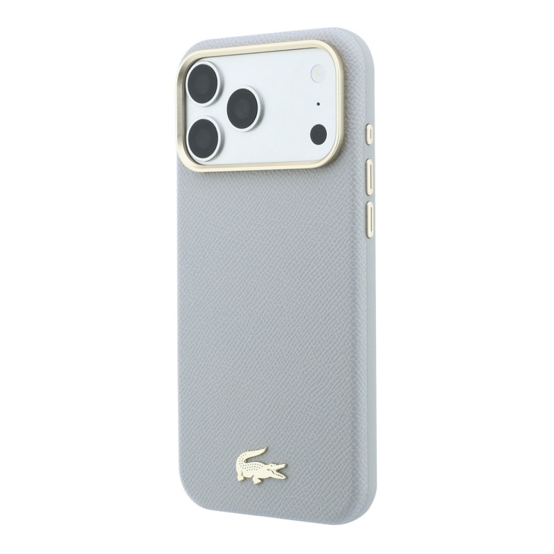 Lacoste PU Leather Champs Elysees Gold Logo MagSafe Zadní Kryt pro iPhone 18 Pro Light Grey