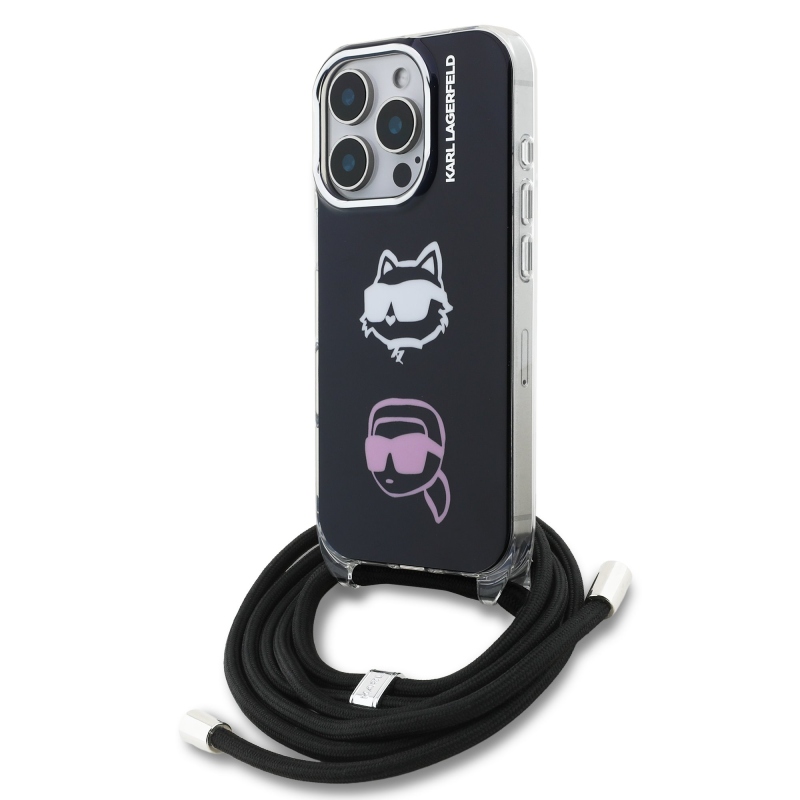 Karl Lagerfeld IML Crossbody K&CH Heads Zadní Kryt pro iPhone 16 Pro Black