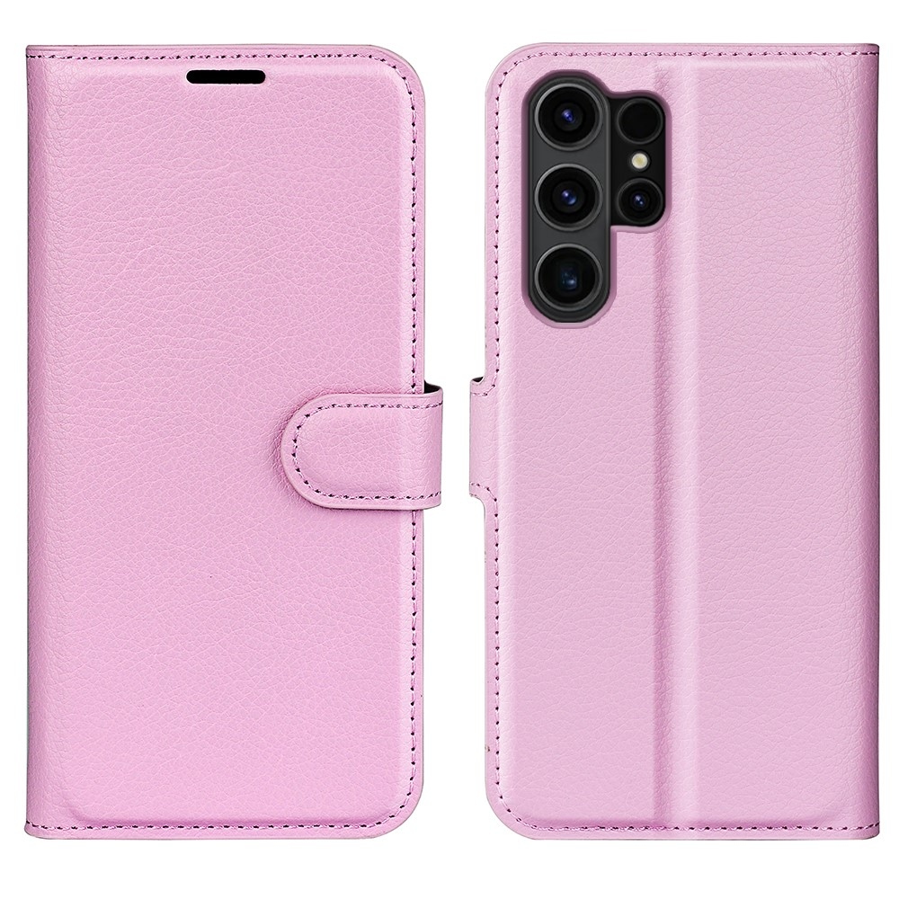 Litchi knížkové pouzdro na Samsung Galaxy S24 Ultra - růžové