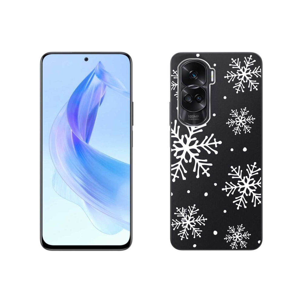 Gelový kryt mmCase na Honor 90 Lite - bílé vločky na průhledném pozadí