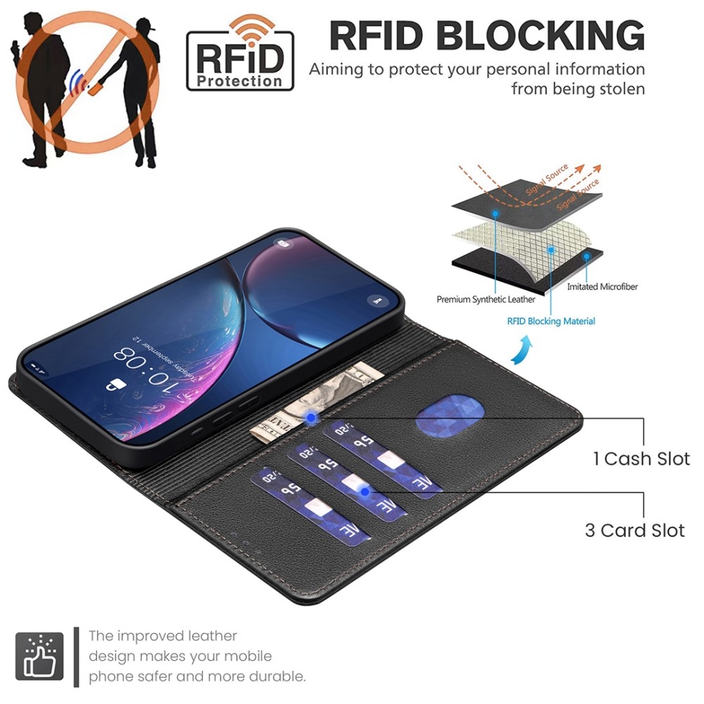 BINFEN knížkové pouzdro na Xiaomi Redmi Note 14 Pro 5G/Poco X7 5G/Note 14 Pro+ 5G - černé