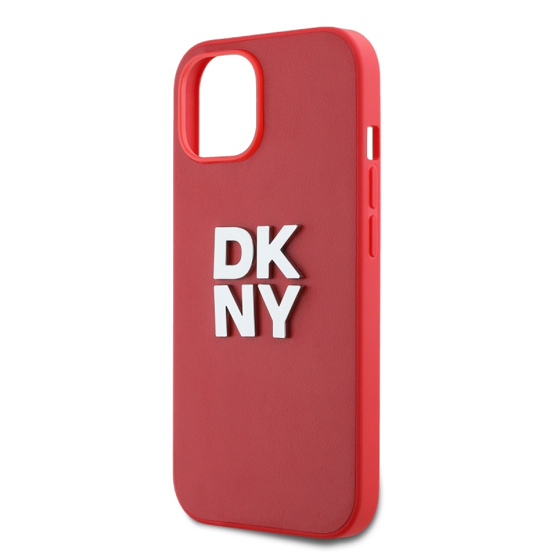 DKNY PU Leather Stack Logo Wrist Strap Zadní Kryt pro iPhone 15 Red