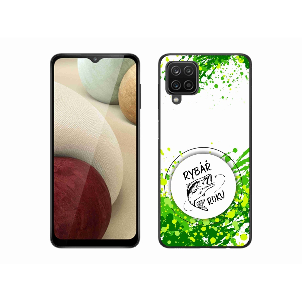 Gelový kryt mmCase na Samsung Galaxy A12 - rybář roku bílé pozadí