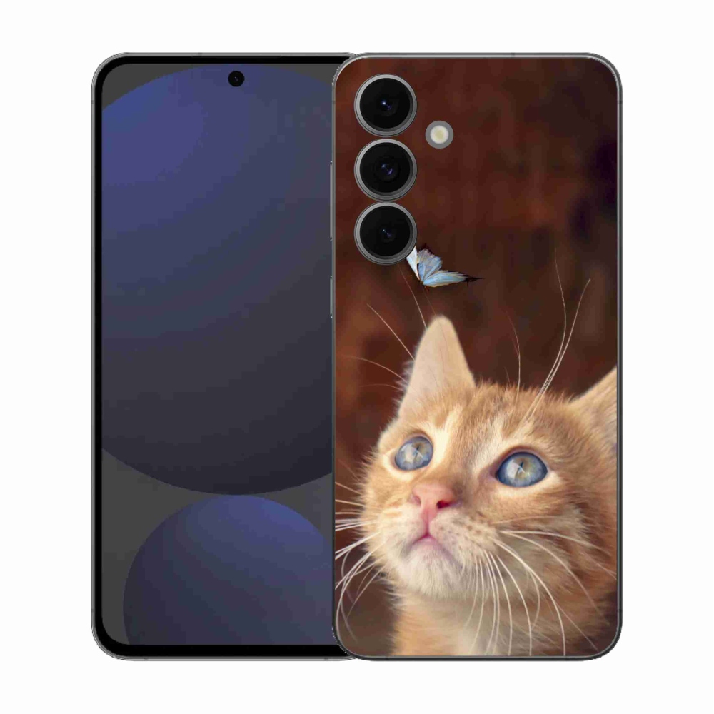 Gelový kryt mmCase na Samsung Galaxy S25 FE - motýl a kotě