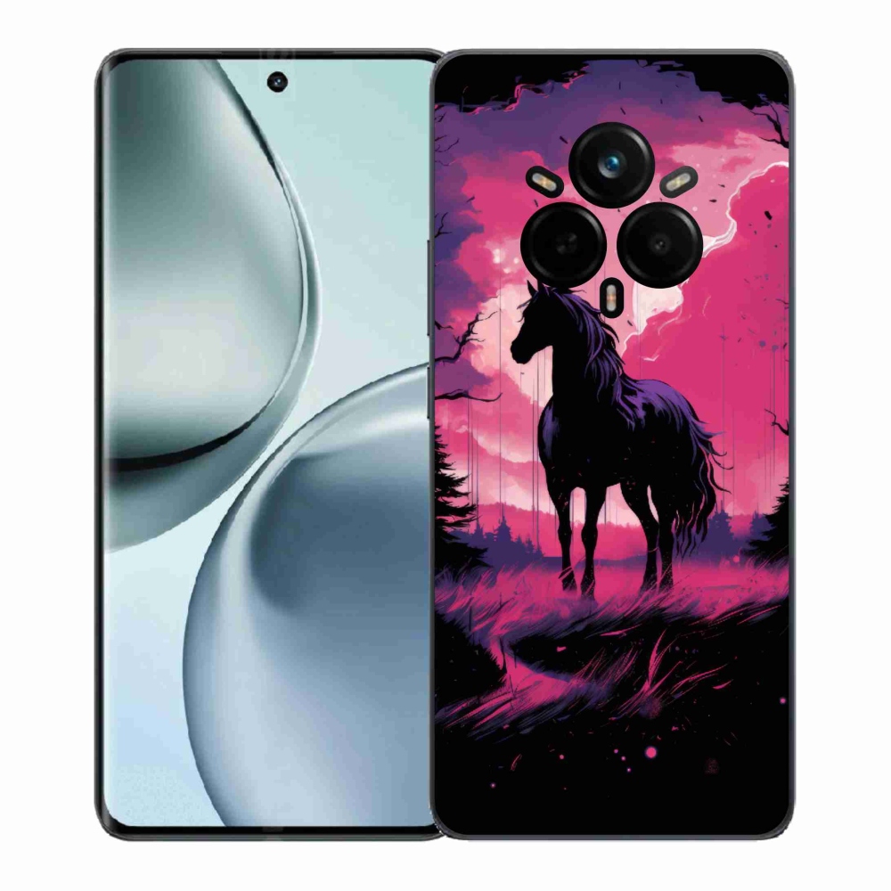 Gelový kryt mmCase na Realme 14 Pro 5G - černý kreslený kůň 1