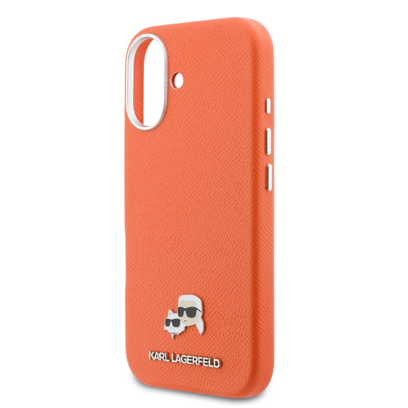 Karl Lagerfeld PU Karl and Choupette Heads Pins MagSafe Zadní Kryt pro iPhone 17 Orange