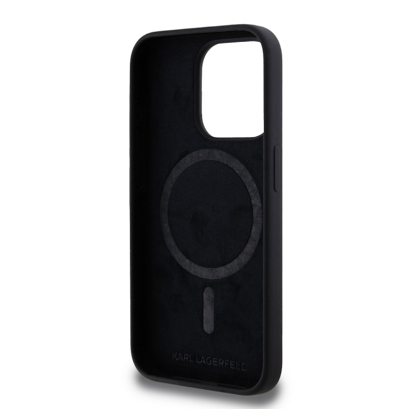 Karl Lagerfeld Liquid Silicone Karl and Choupette Magsafe Zadní Kryt pro iPhone 15 Pro Black