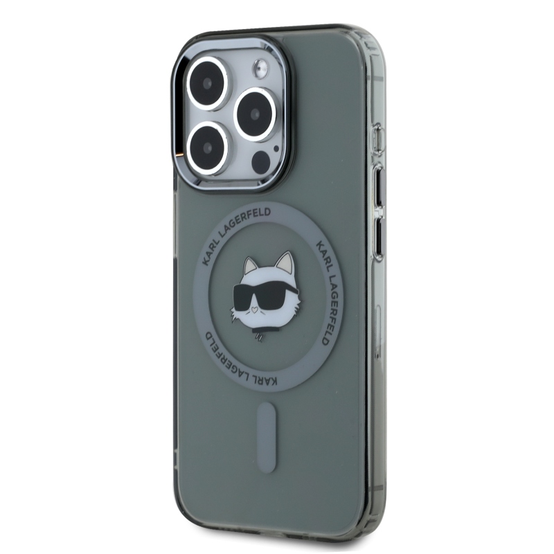 Karl Lagerfeld IML Choupette Head Metal Frame MagSafe Zadní Kryt pro iPhone 15 Pro Max Black
