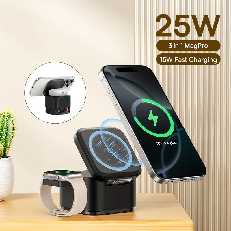 Baseus MagPro 3v1 Magnetická Bezdrátová Nabíječka 25W Cosmic Black