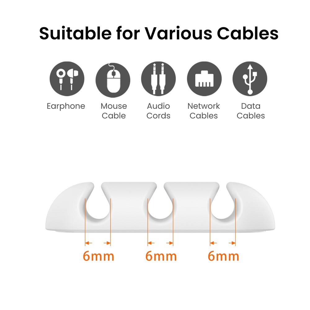 Silikonový držák kabelů se 3 drážkami a samolepicím uchycením - bílý